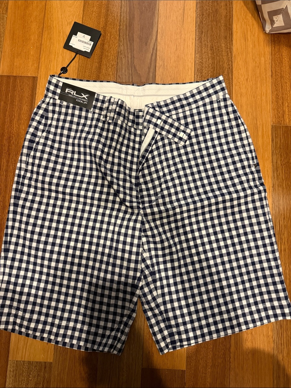 Ralph Lauren RLX Navy & White Gingham Flat-Front Shorts